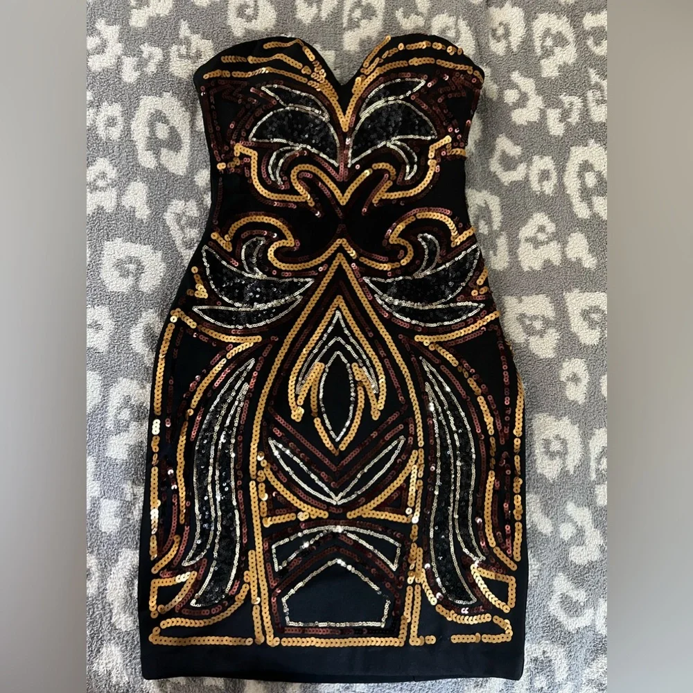 H&m black & gold sequins party dress - Picture 1 of 4